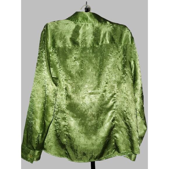 Faded Glory Shiny Green Button Down Long Sleeve Shirt - size 16W - Picture 2 of 4